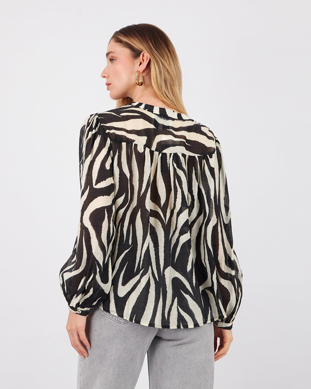 Cream And Black Blouse With Buttons