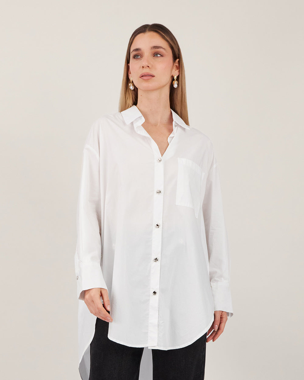 White Blouse Silver Buttons