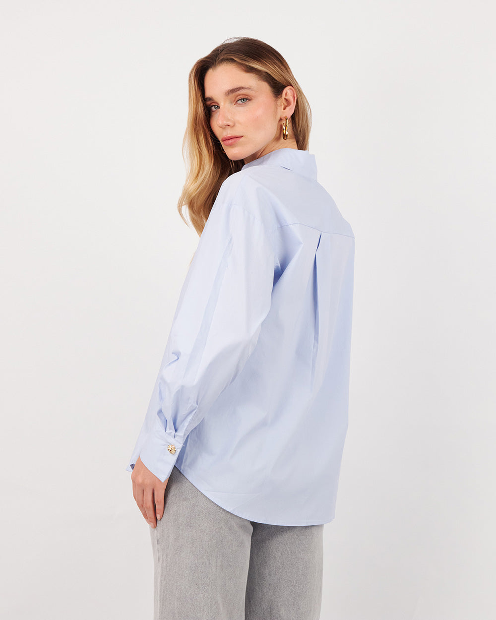 Light Blue Shirt With Gold Buttons
