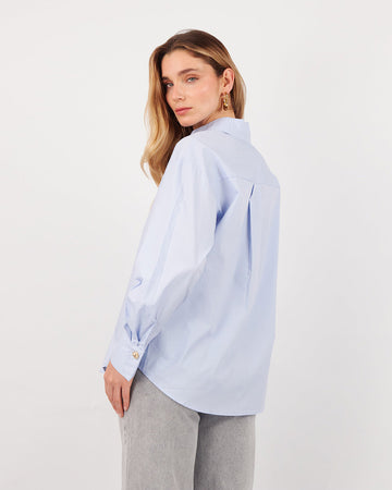 Light Blue Shirt With Gold Buttons