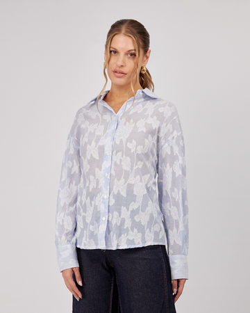 Light Blue Striped Shirt Flowers