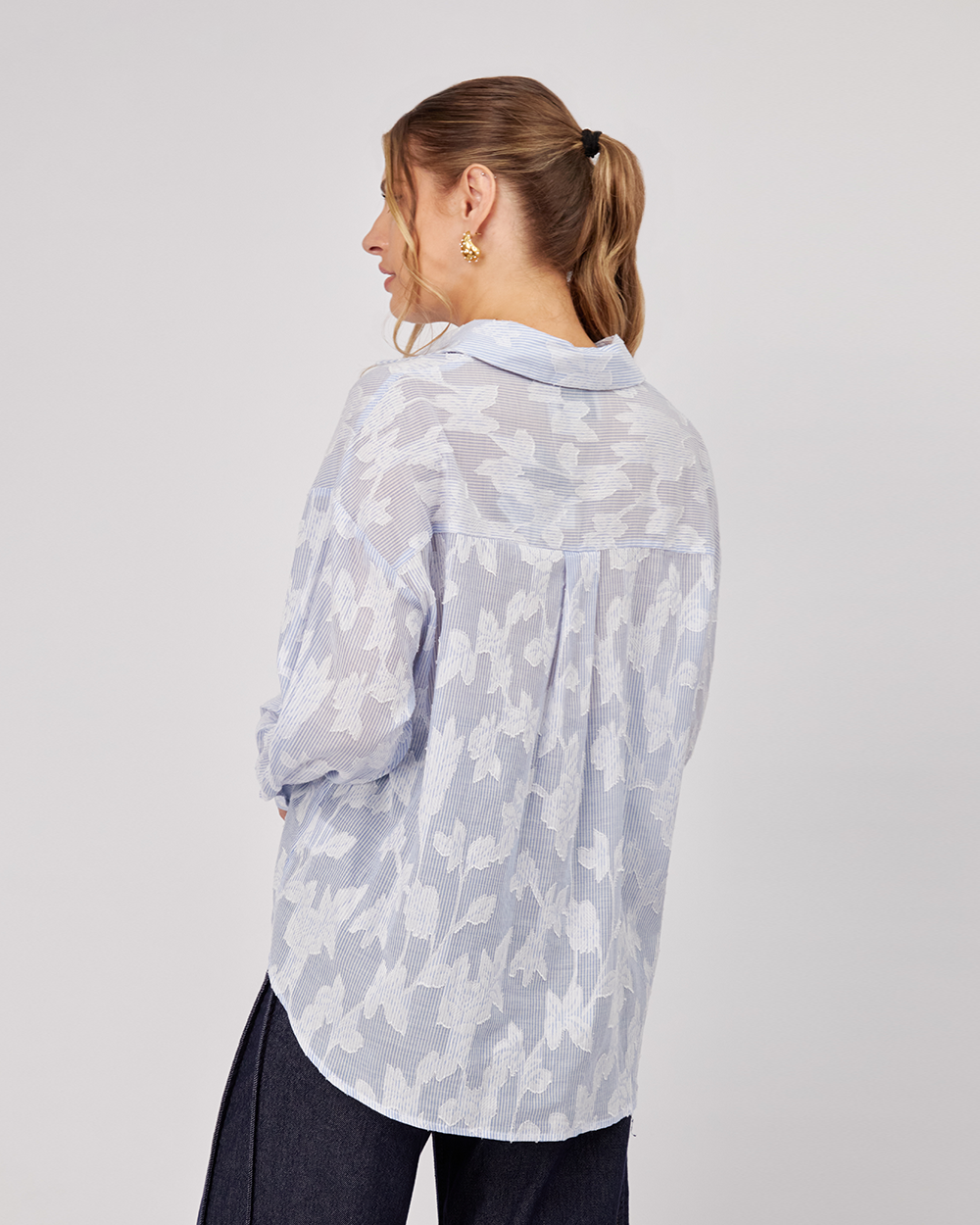 Light Blue Striped Shirt Flowers