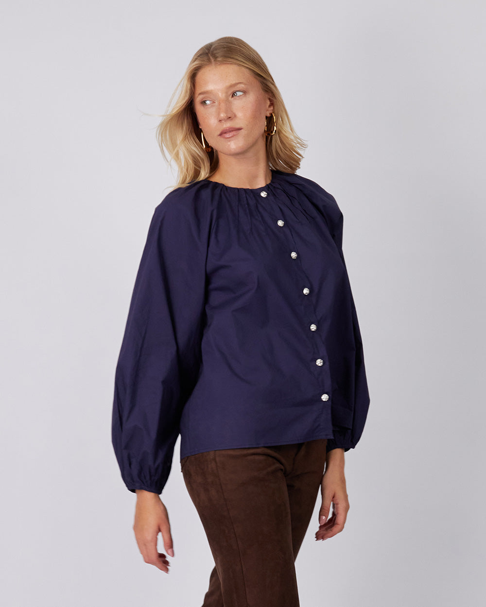 Blue Blouse Puffed Sleeves