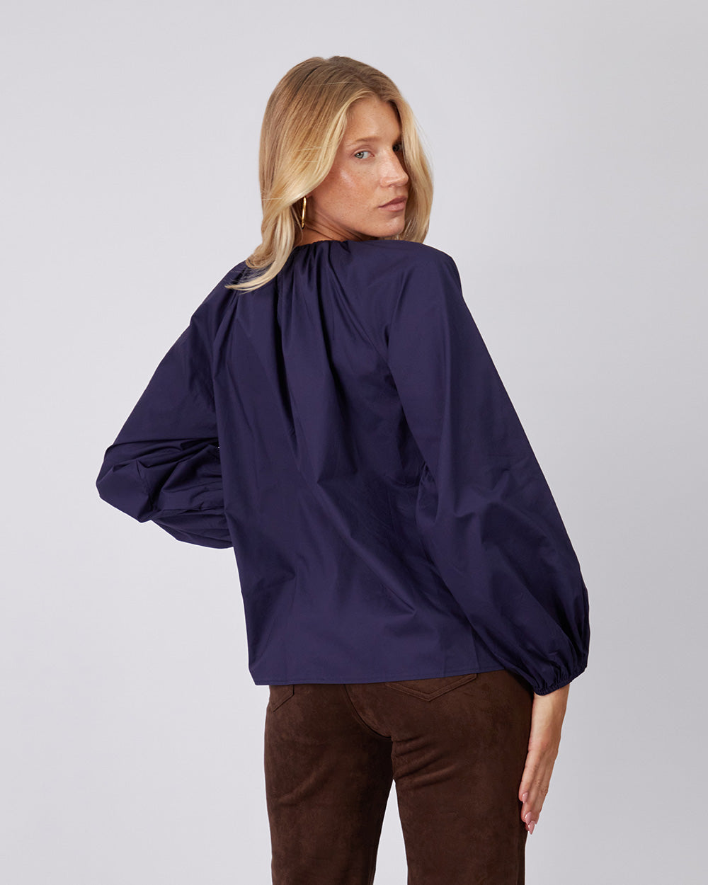 Blue Blouse Puffed Sleeves