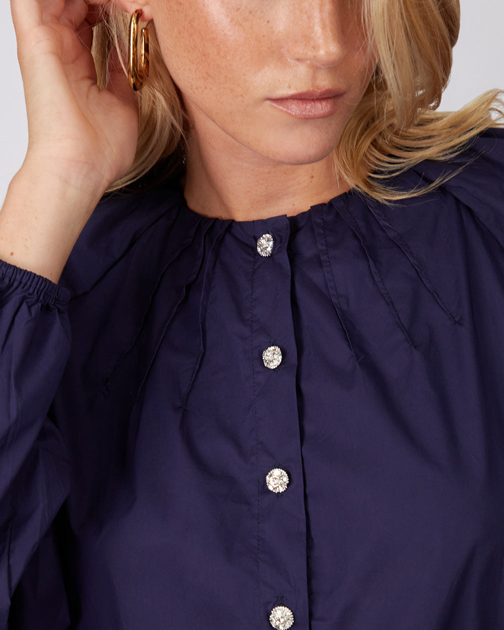 Blue Blouse Puffed Sleeves