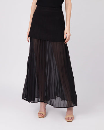 Black Knit And Tulle Skirt