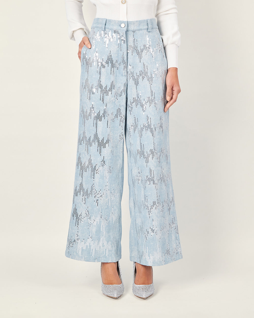 Light blue wide-leg denim pants