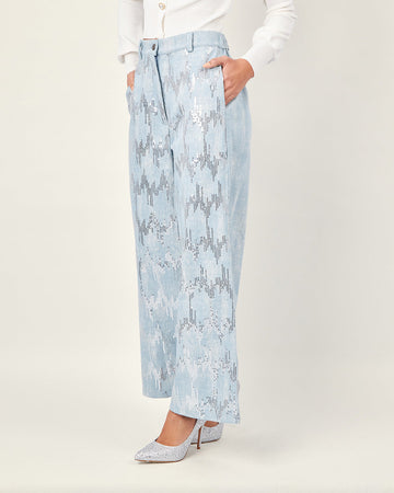 Light blue wide-leg denim pants