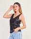 Black sequin flower top