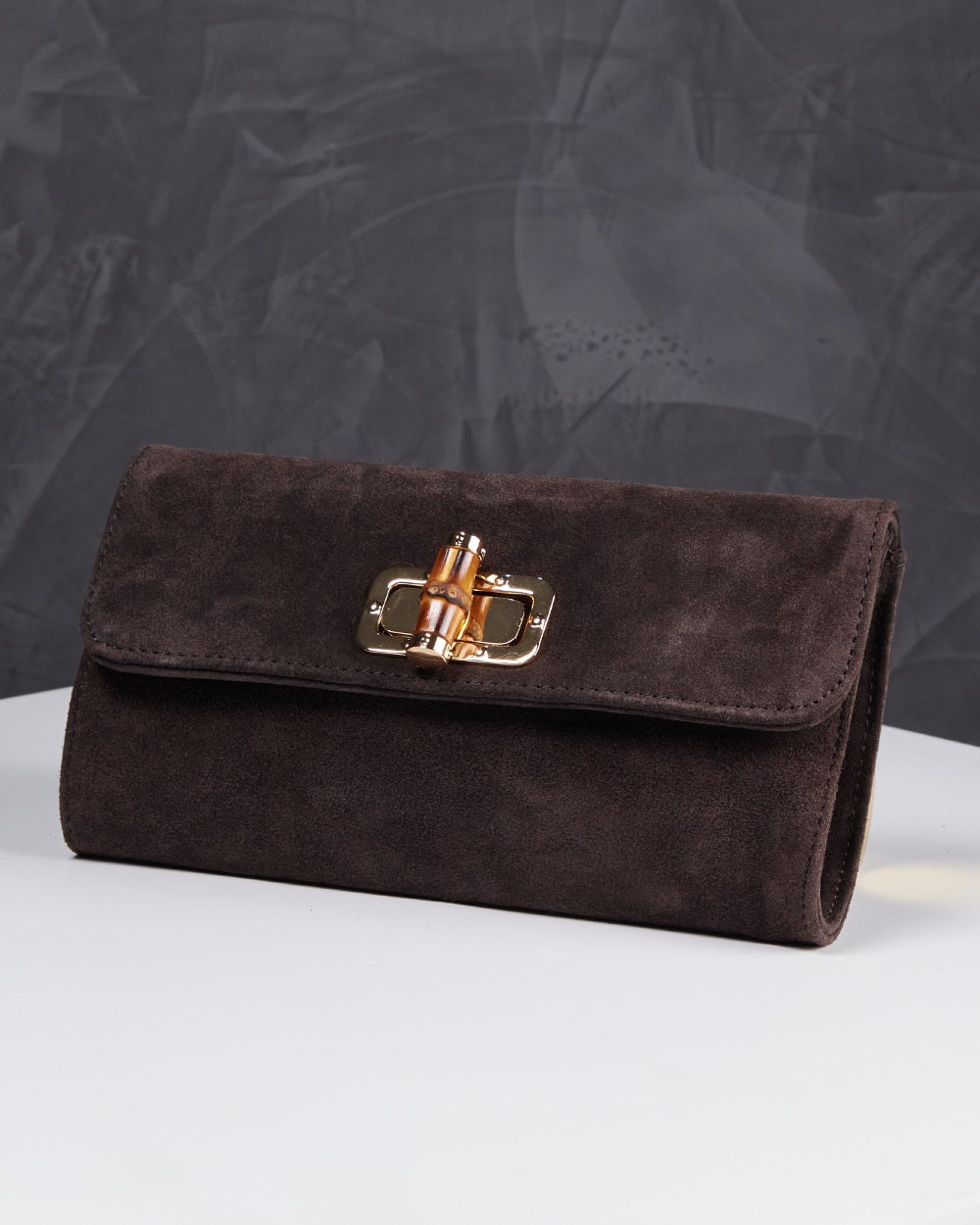 Chocolate Suede Bag With Chain Handle