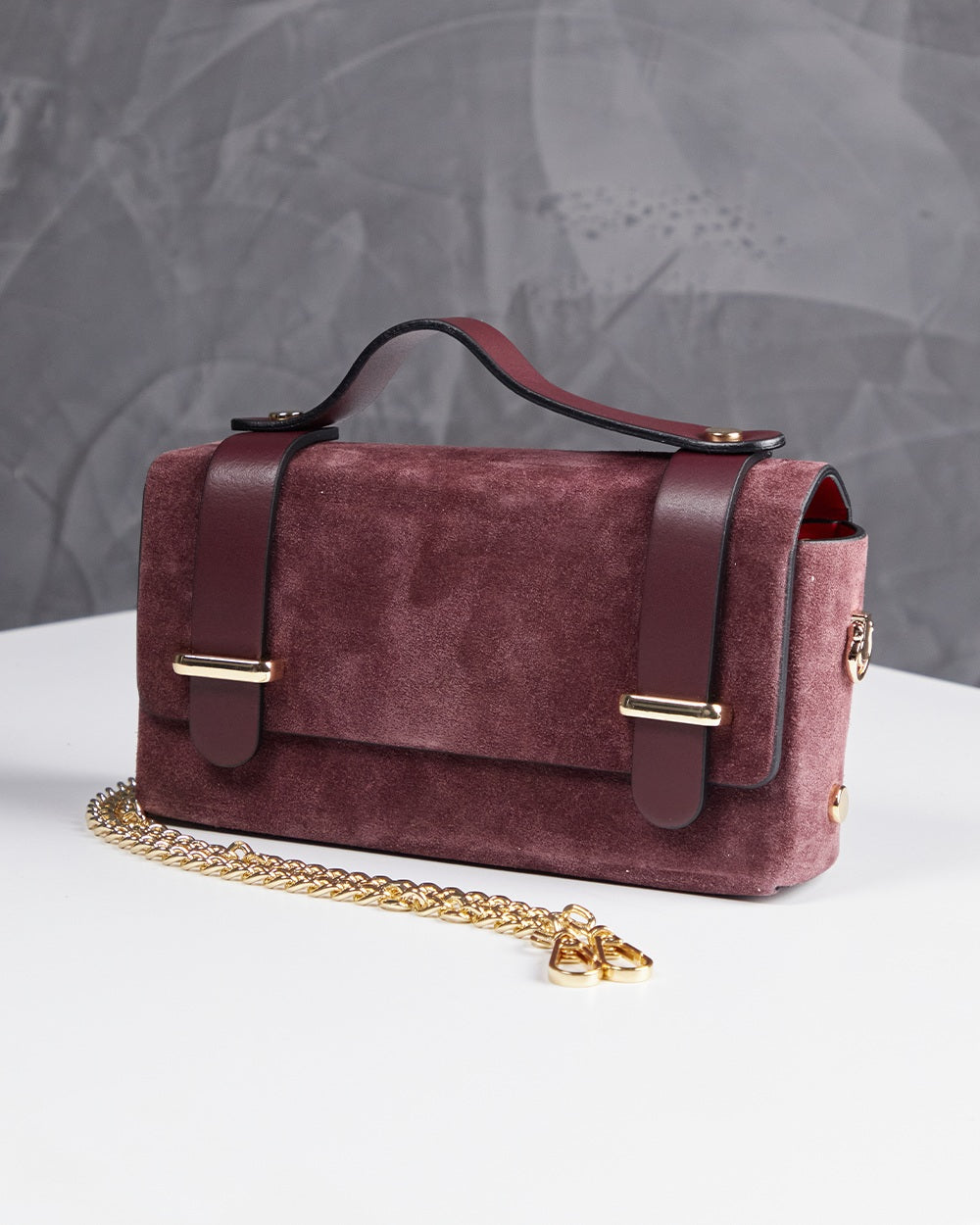 Burgundy Suede Bag  Leather Handle