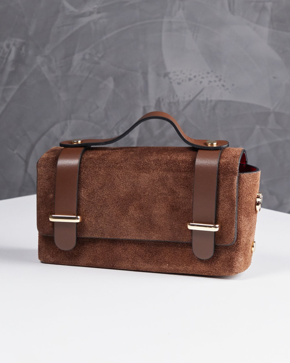 Brown Suede Bag  Leather Handle