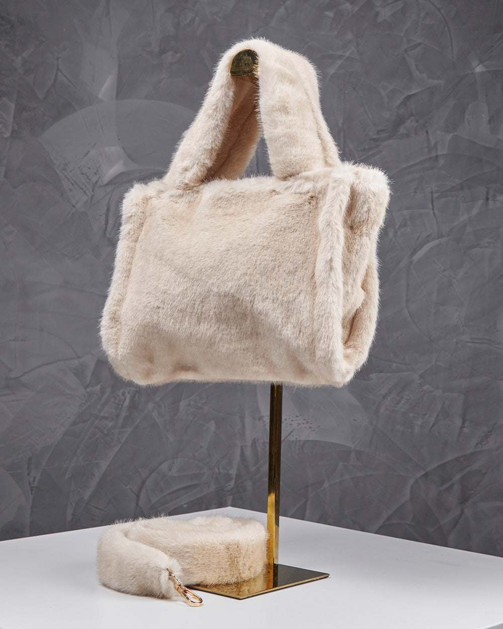 Beige Fur Bag Double Handle