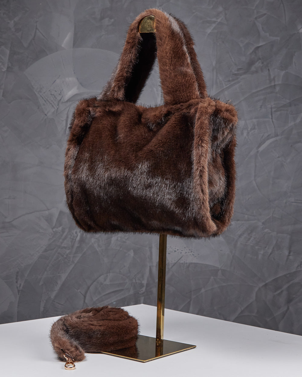Brown Fur Bag  Double Handle