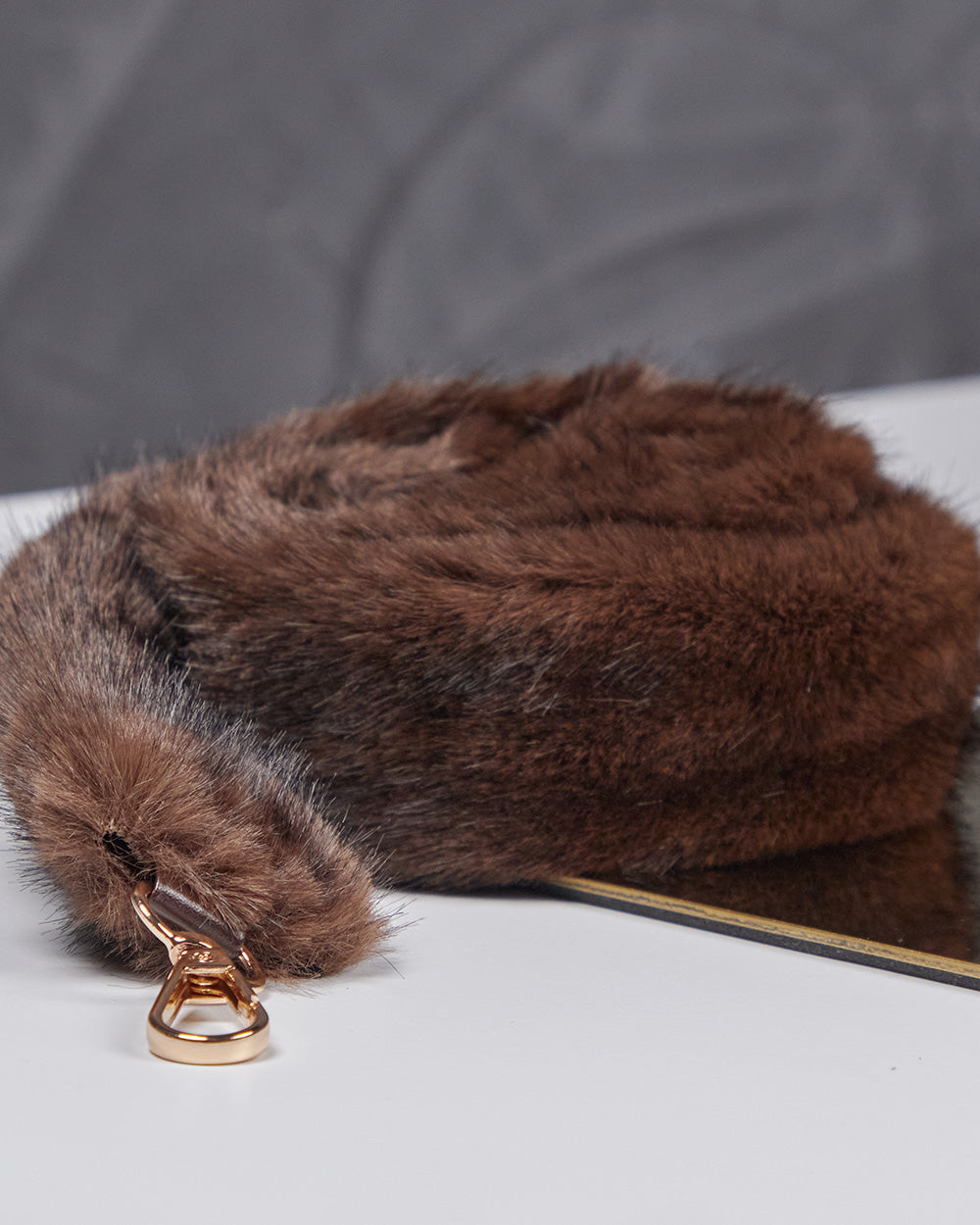 Brown Fur Bag  Double Handle