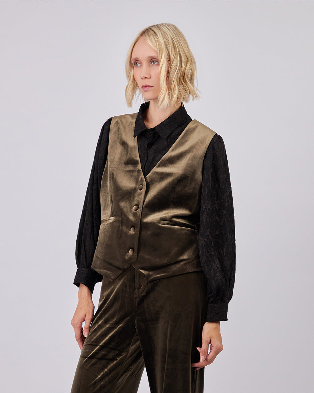 Olive Velvet Vest