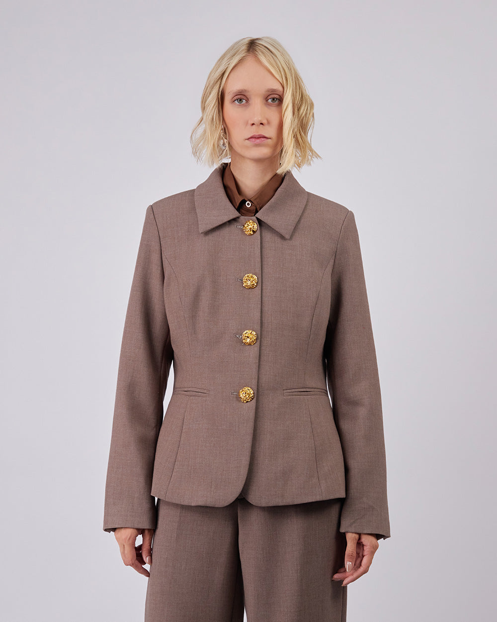 Grey Blazer Gold Buttons