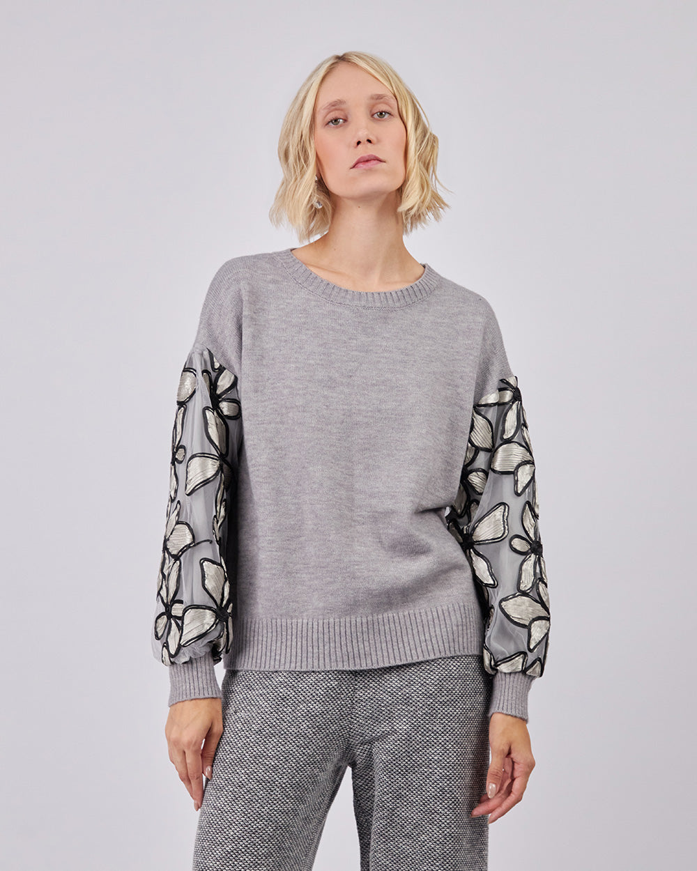 Grey Sweater Flowers
