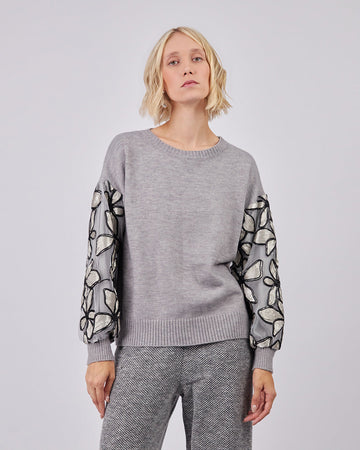 Grey Sweater Flowers