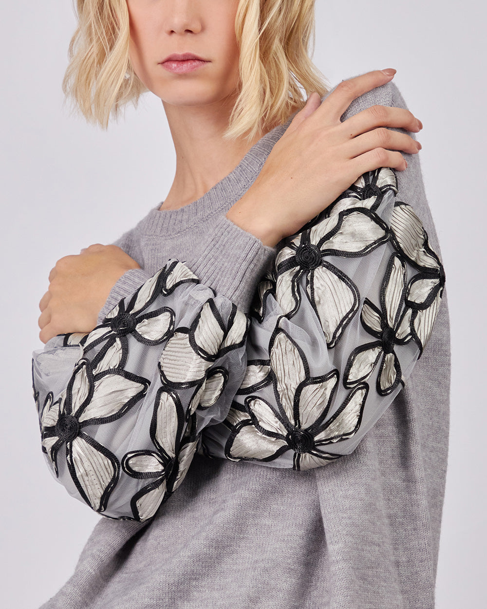 Grey Sweater Flowers