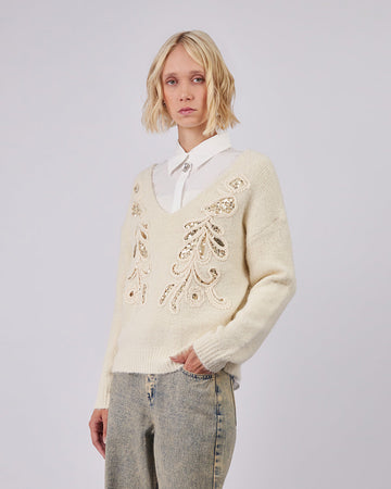 Cream Knitted Sweater With Appliqués