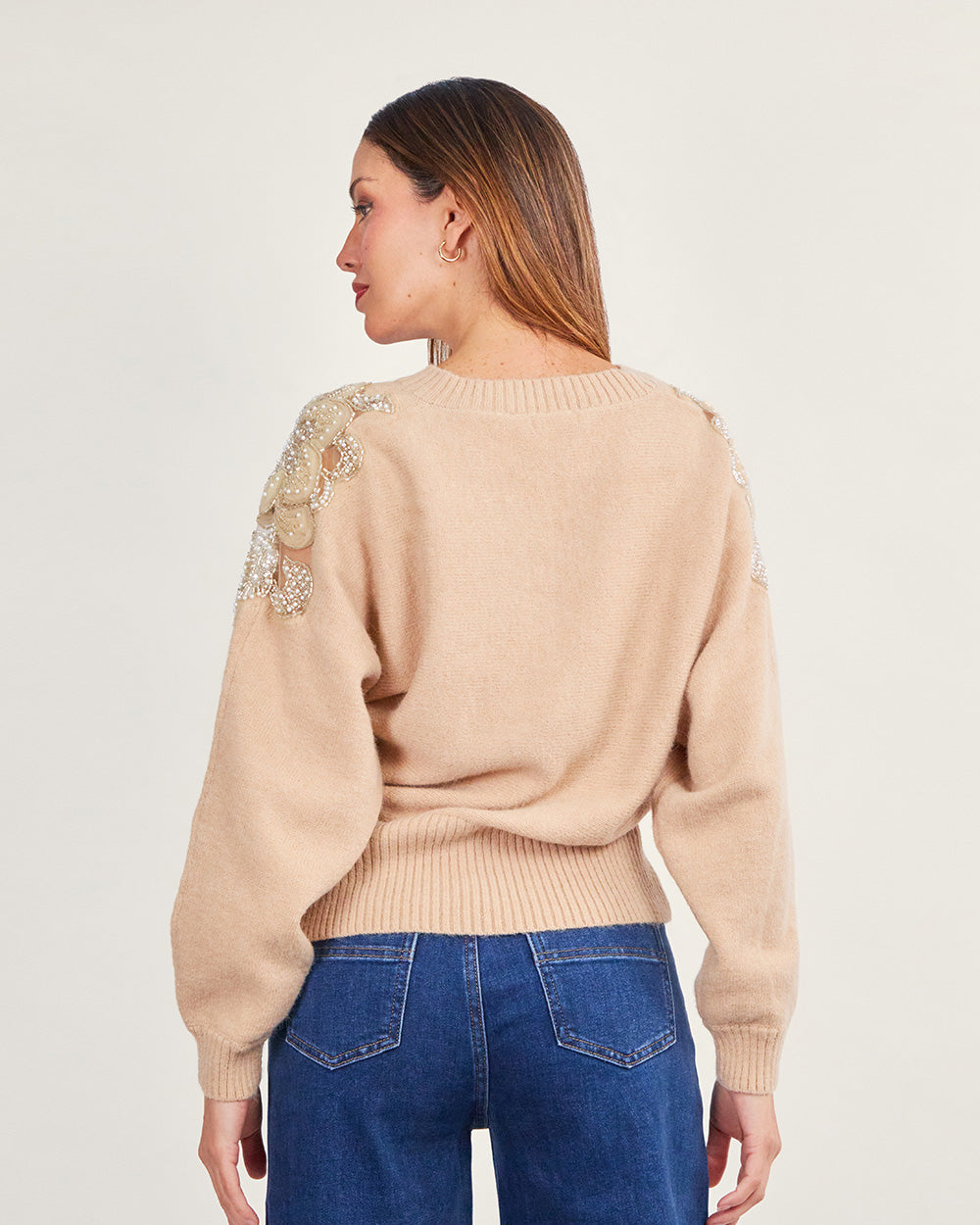 Cream floral v sweater