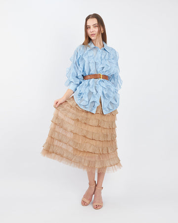 Light Blue Blouse With Ruffles