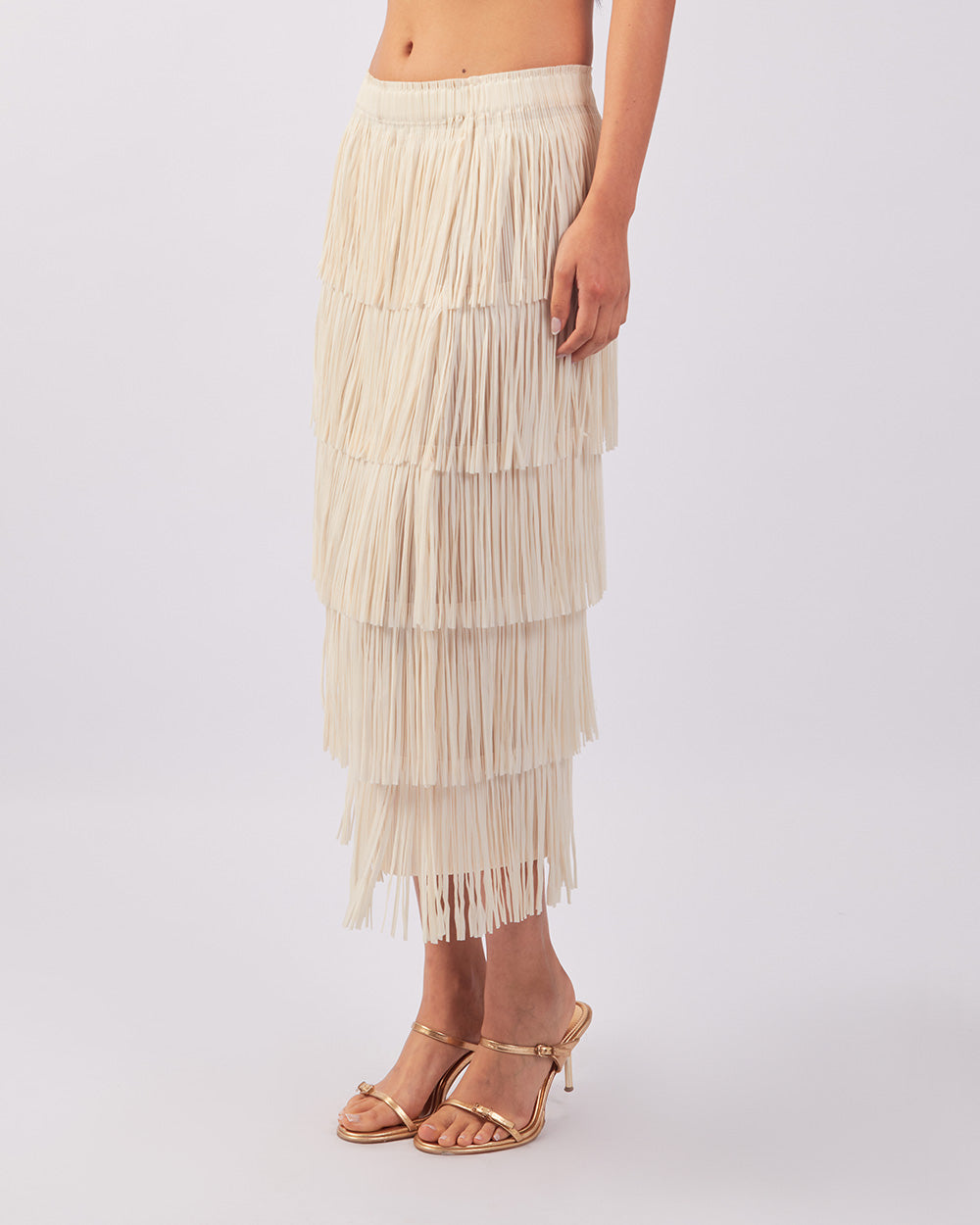 Cream Fringe Skirt