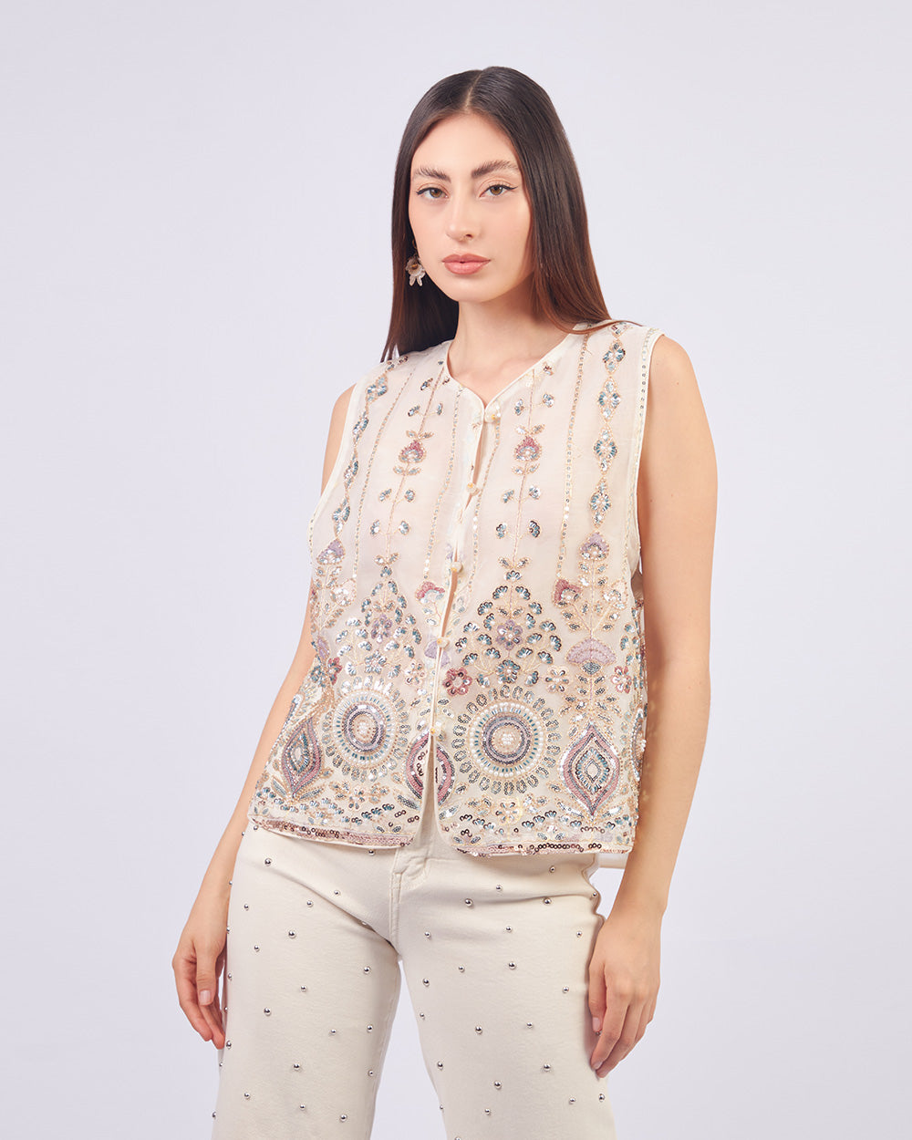 Beige Blossom Vest