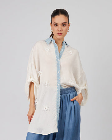 White Shirt With 3D Flowers