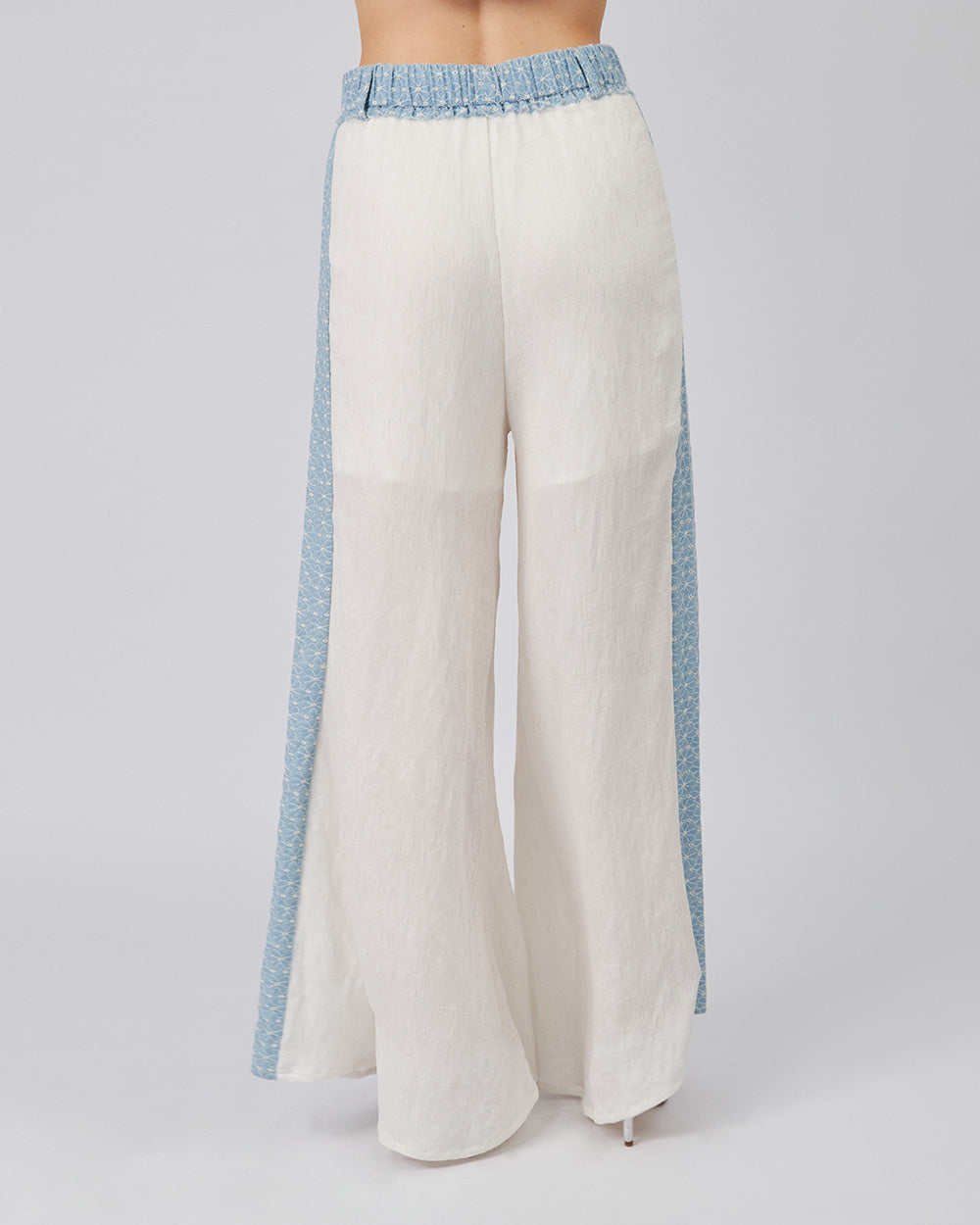 White Trousers  Light Blue Stripes