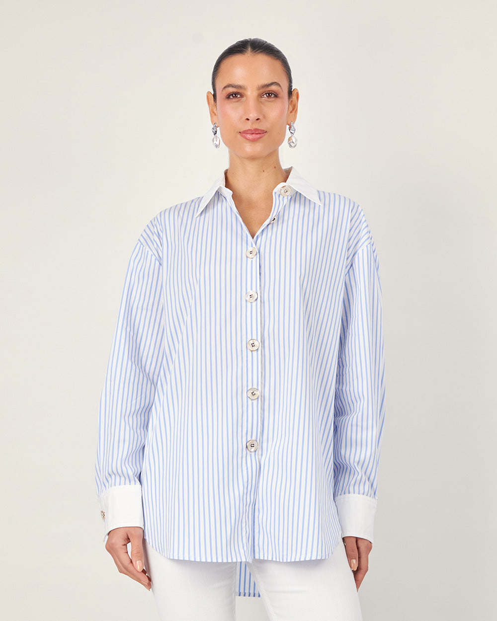 White shirt with blue stripes