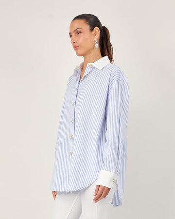 White shirt with blue stripes
