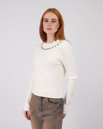 White Crochet Knit Sweater