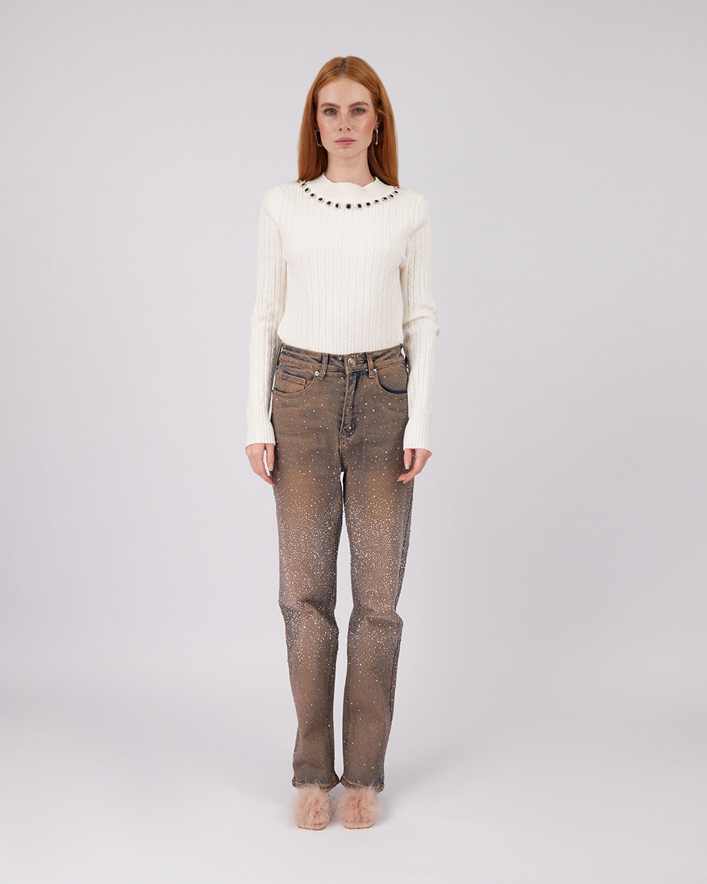 White Crochet Knit Sweater