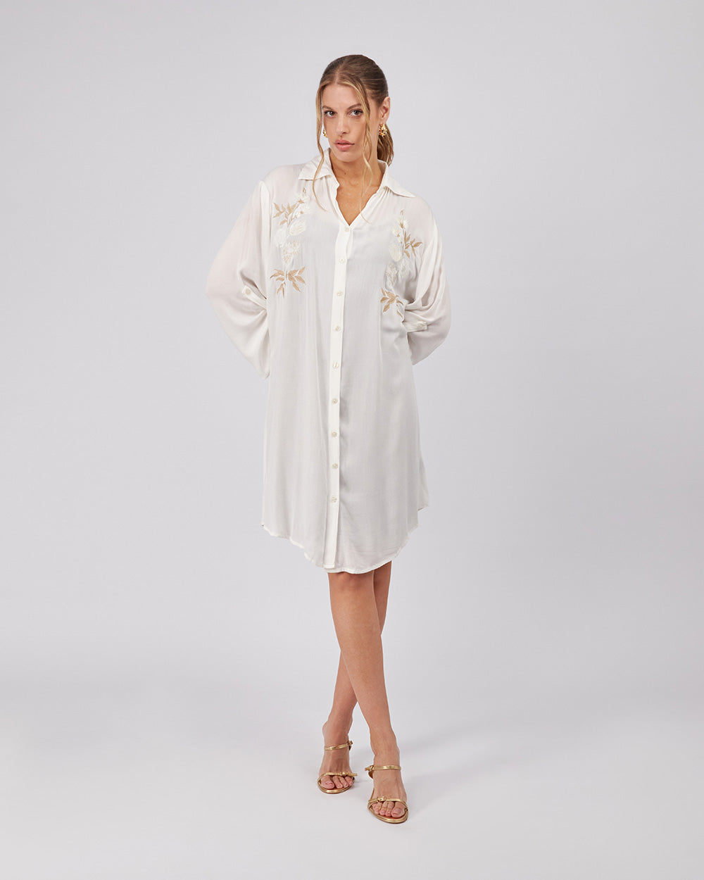 Pearl Embroidered Shirt Dress