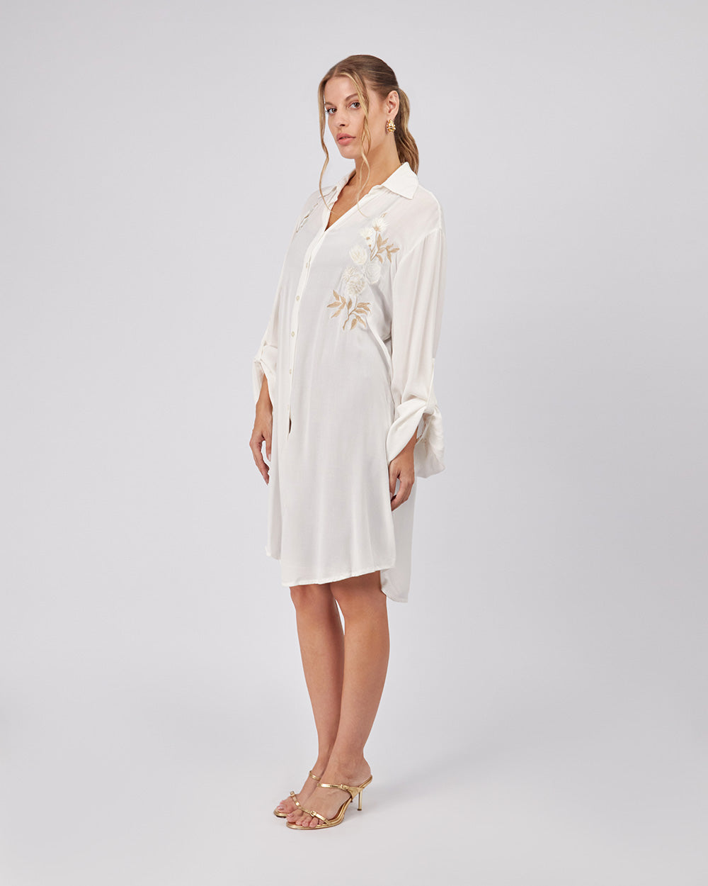 Pearl Embroidered Shirt Dress
