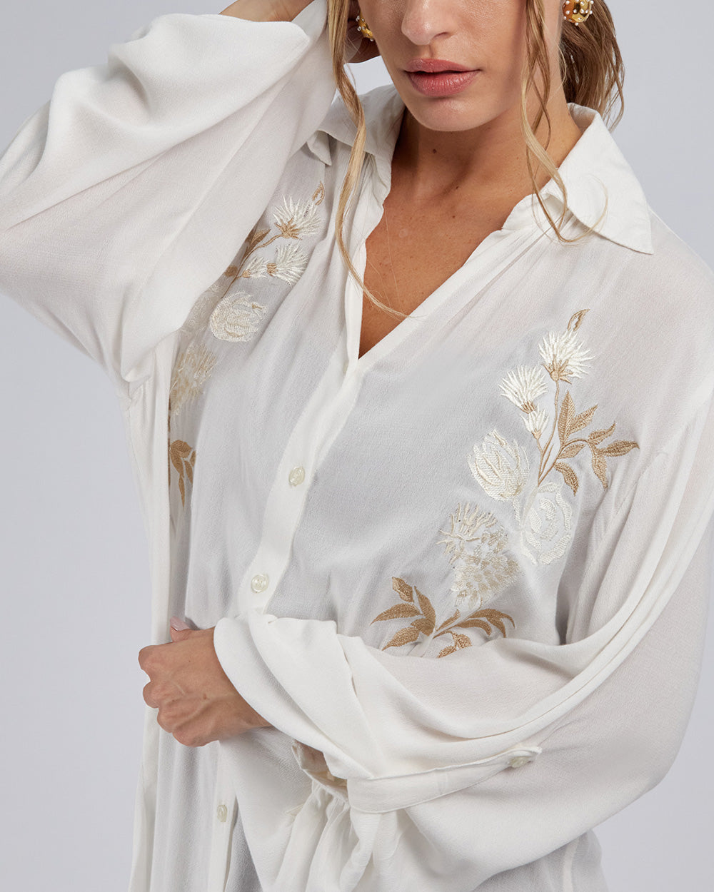 Pearl Embroidered Shirt Dress