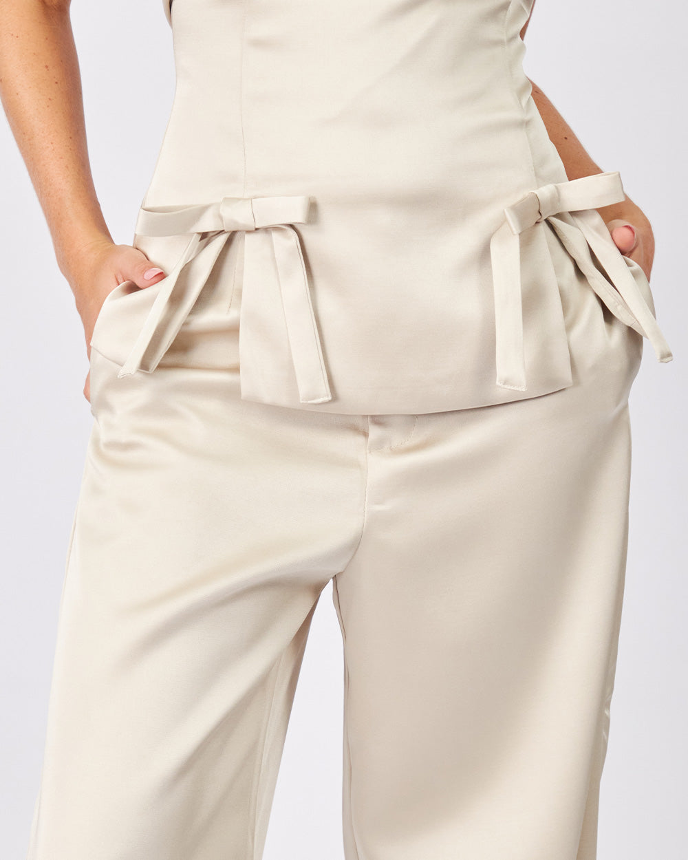 Top Beige Double Bow