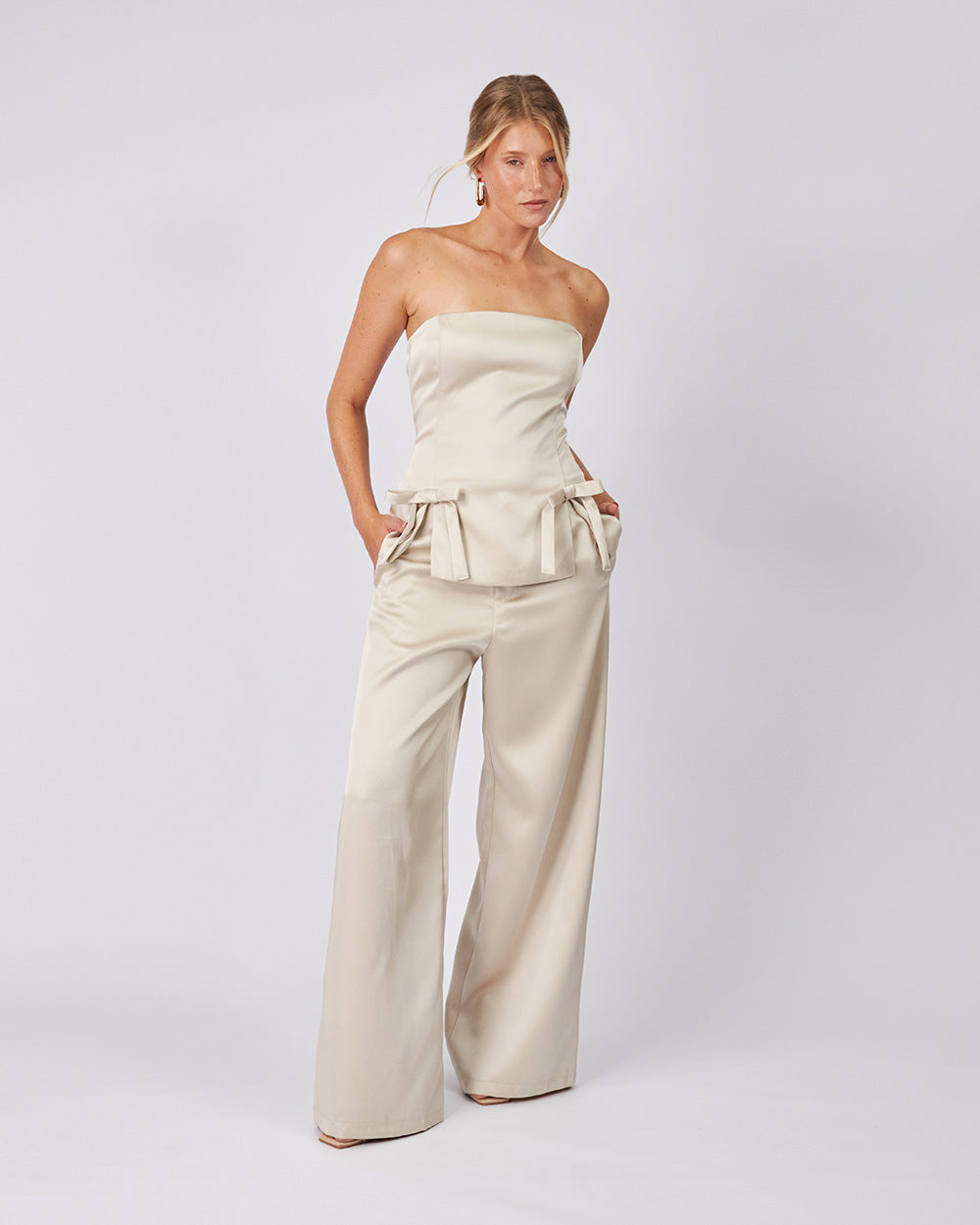 Top Beige Double Bow