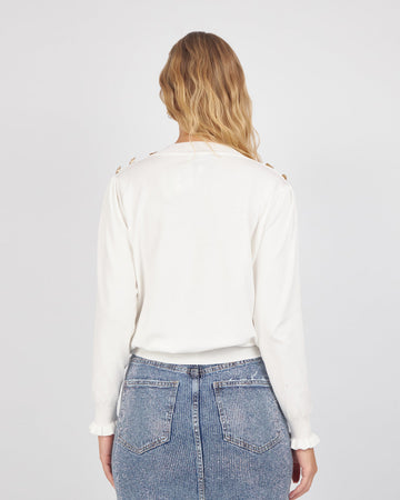 White Sweater With Gold Heart Buttons