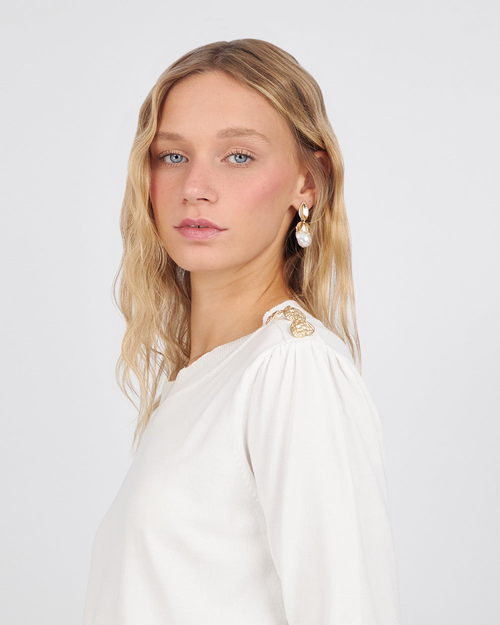 White Sweater With Gold Heart Buttons