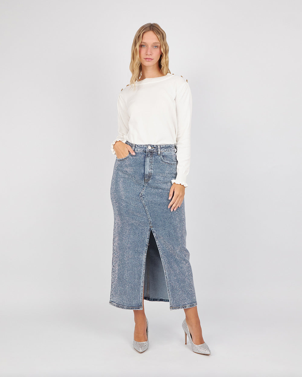 White Sweater With Gold Heart Buttons