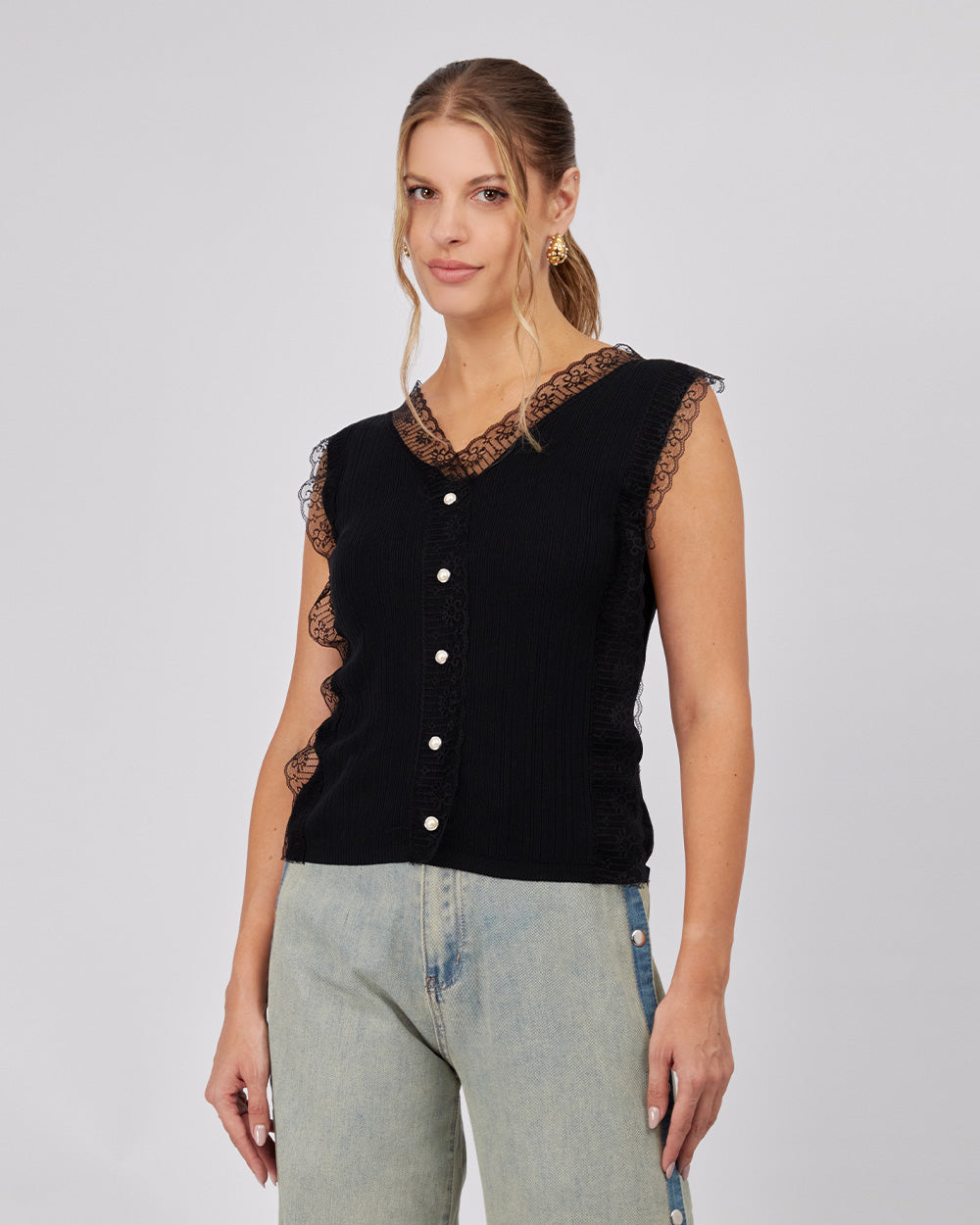 Black Vest Pearls And Lace