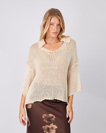 Beige Knitted Sweater 3/4 Sleeve