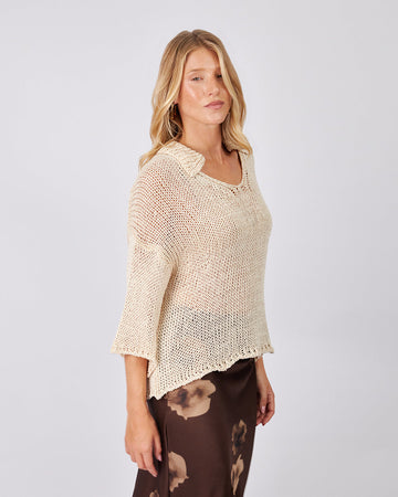 Beige Knitted Sweater 3/4 Sleeve