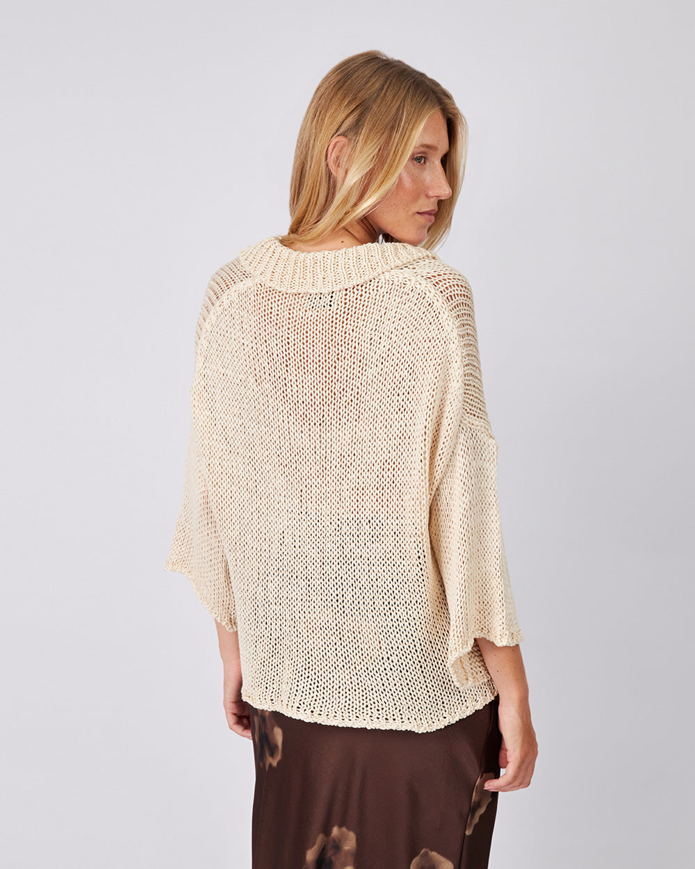 Beige Knitted Sweater 3/4 Sleeve
