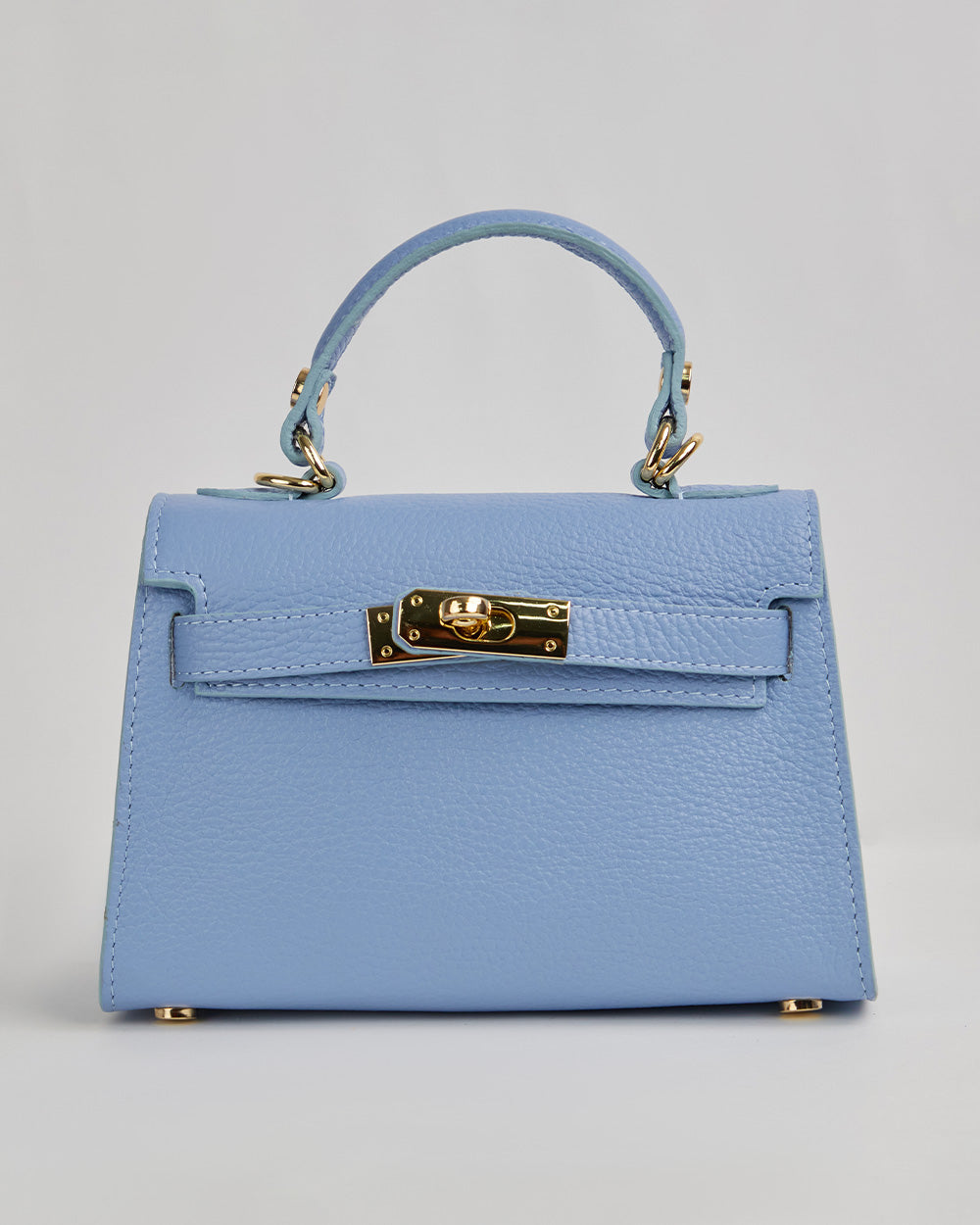 Light Blue Handbag With Handle And Gold Buckle