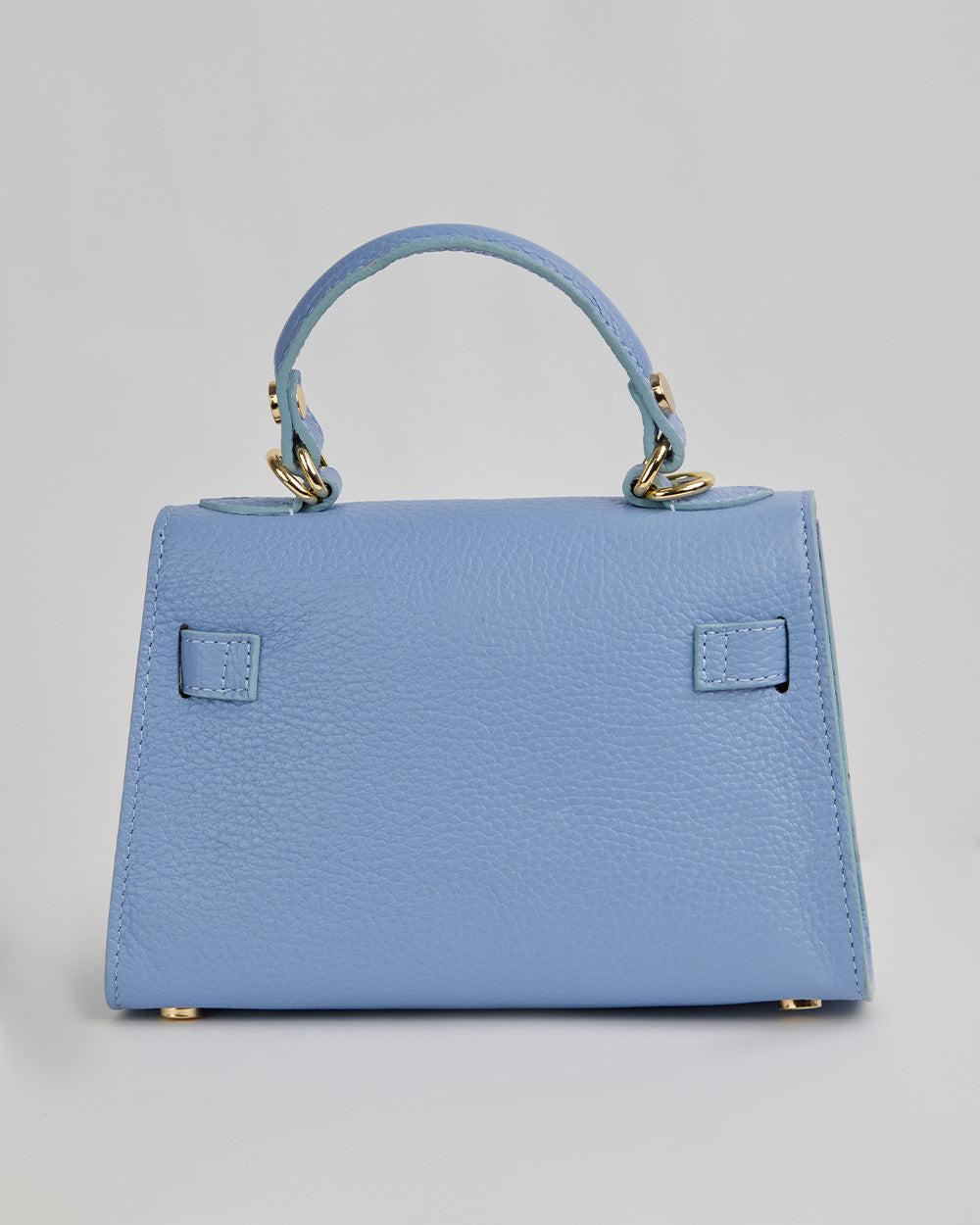 Light Blue Handbag With Handle And Gold Buckle