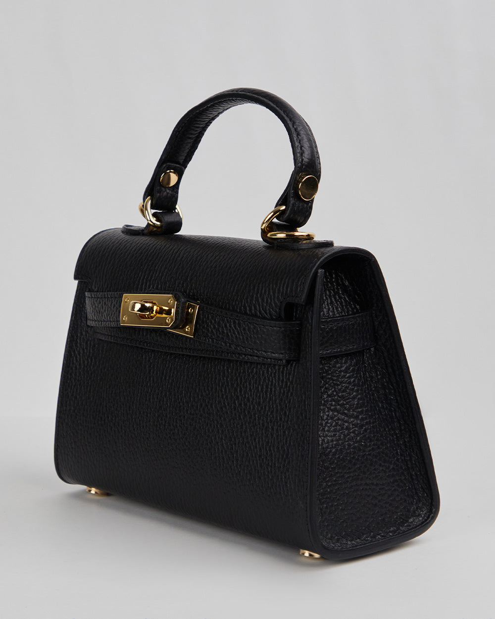 Black Handbag With Gold Handle And Buckle